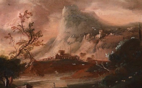 Antiquités - Paysage fantastique au coucher du soleil - École Vénitienne du 18e siècle